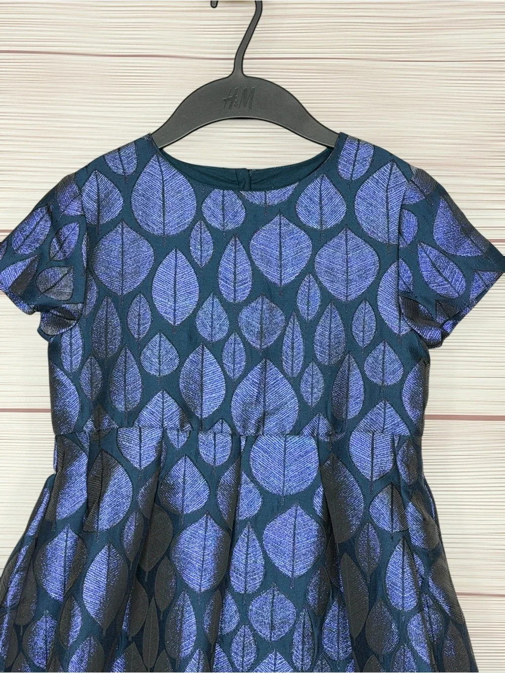 NWT Jacadi Paris Teal with Purple Shiny Leaf Jacquard Occasion Dress 10 (140)